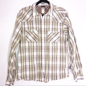 Patagonia Men's Plaid Casual Button Down Shirt - Yellow, Brown, Gray